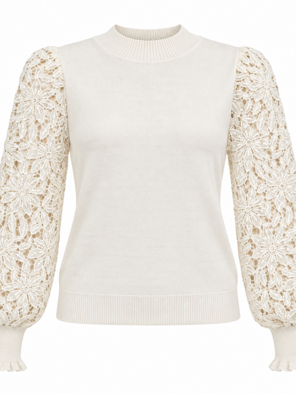 Gebreide top met kanten mouwen – Off White